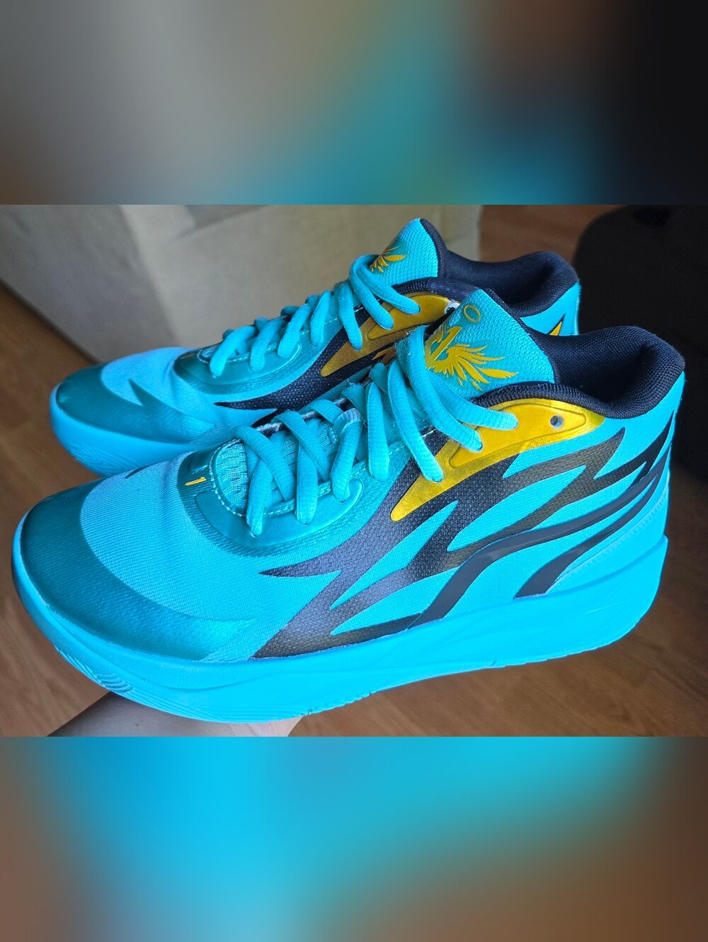 Sz 7 Men's PUMA LAMELO BALL MB.02 Honeycomb 'Elektro aqua/Black' Basketball Shoe